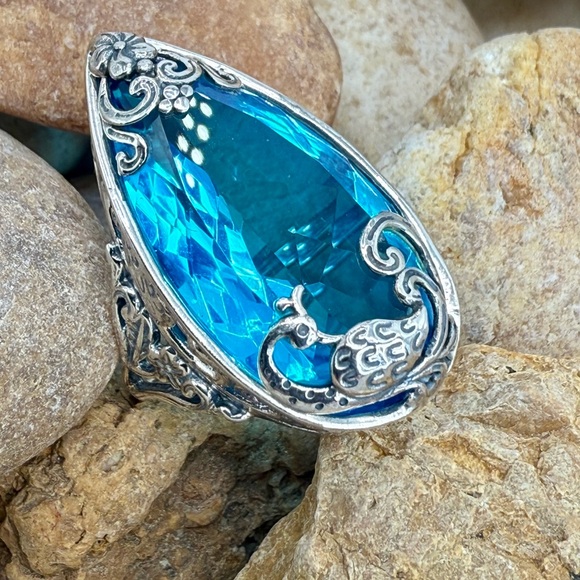 Bali Legacy Caribbean Quartz Peacock Ring 26.25ct Sterling Silver Size 9 NWT - Picture 11 of 17
